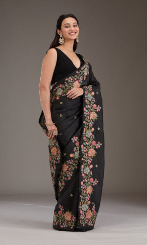 black floral designer saree