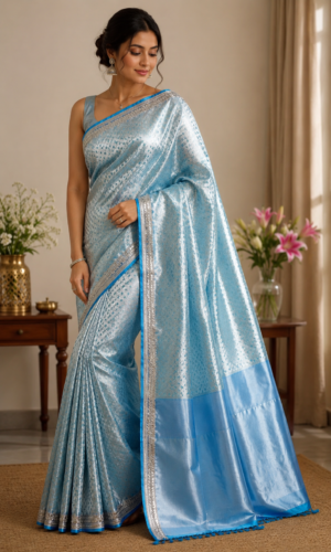 sky blue banarasi silk saree